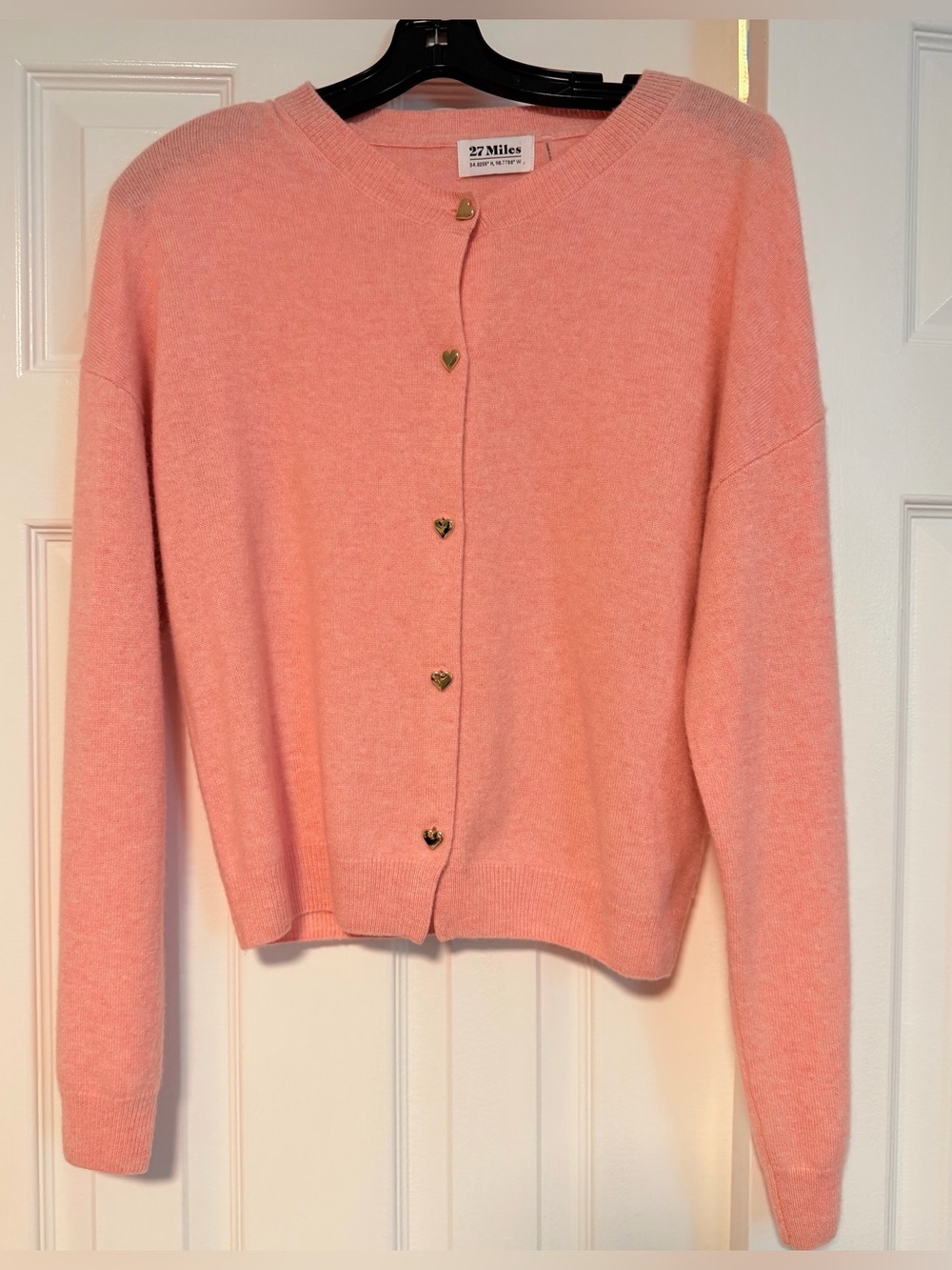 27 Miles Malibu Chiara 100% Cashmere Heart Button Cardigan Pink L NWOT - Picture 7 of 10